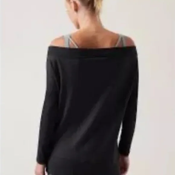 Athleta Barre Studio Off-Shoulder Sweater Black XL - Picture 3 of 6